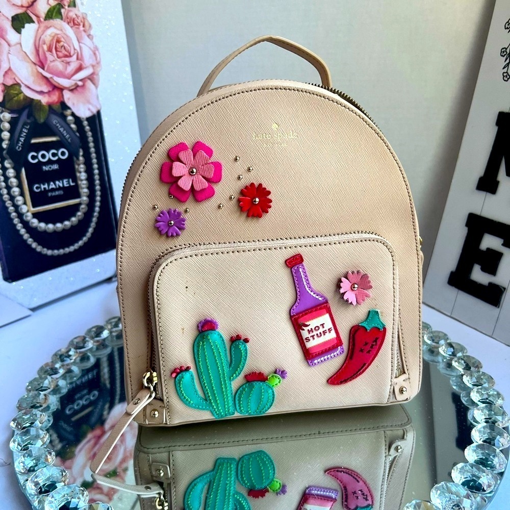 Kate Spade Pink Saffiano Leather Hot stuff Sauce cactus  backpack - Picture 6 of 16